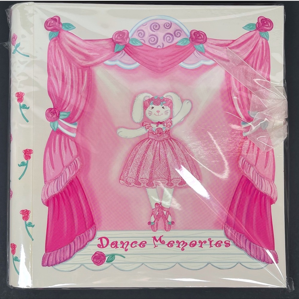 Vintage Satin Ballerina Dance Memories Scrapbook Photo Album Pink Bunny Rose Y2K